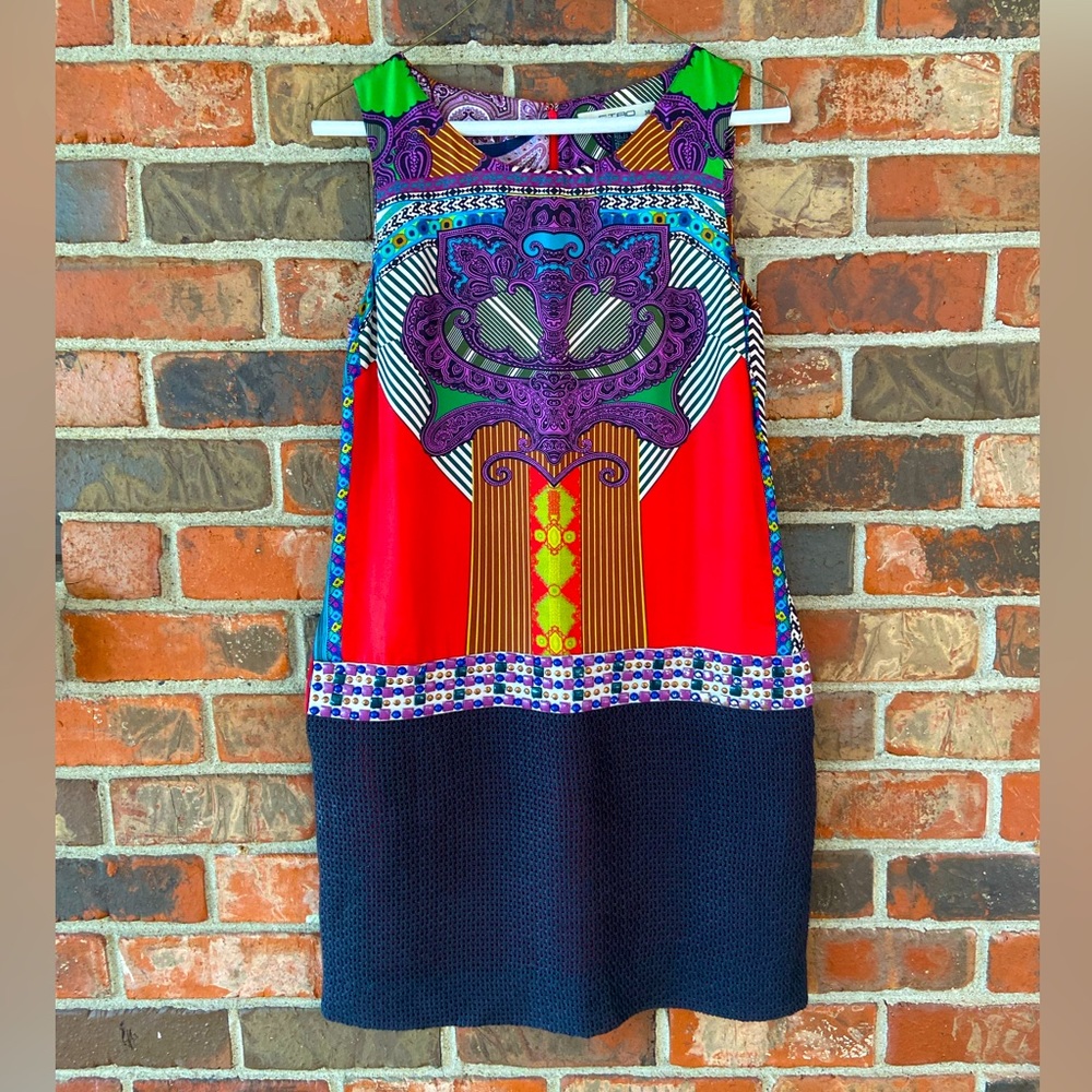 Vintage Etro Milano Silk Sleeveless Dress / Woven Skirt / Beaded Drop-Waste 38